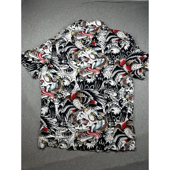 ED HARDY‎ Men’s TATTOO DEATH BEFORE DISHONOR BUTTON UP SHORT SLEEVE SHIRT SIZE S - Picture 4 of 6